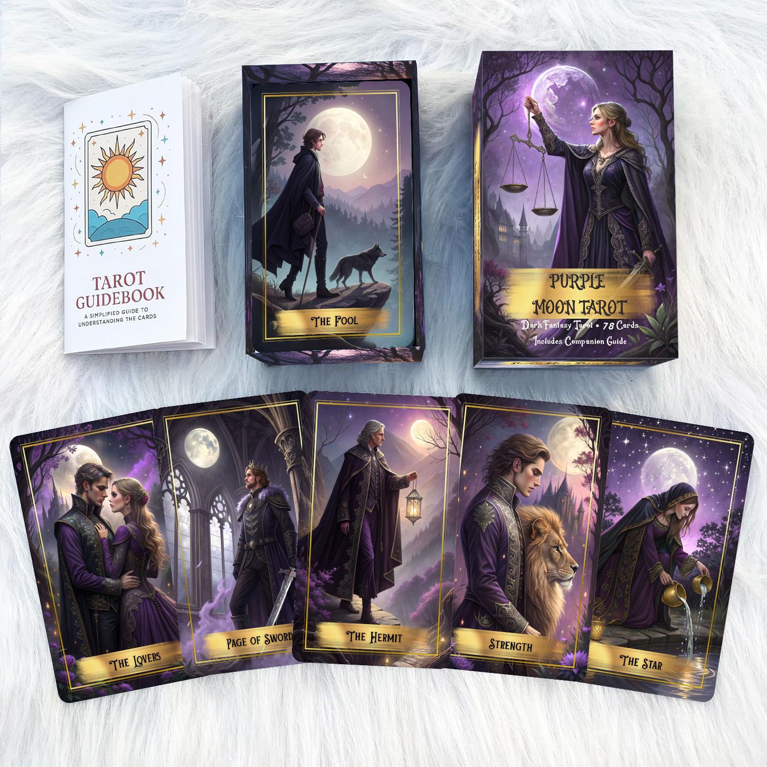 ชุดไพ่ทาโรต์มูนสีม่วงพร้อมคู่ม - Tarot Cards Deck With Guidebook บทวิจารณ์และราคา